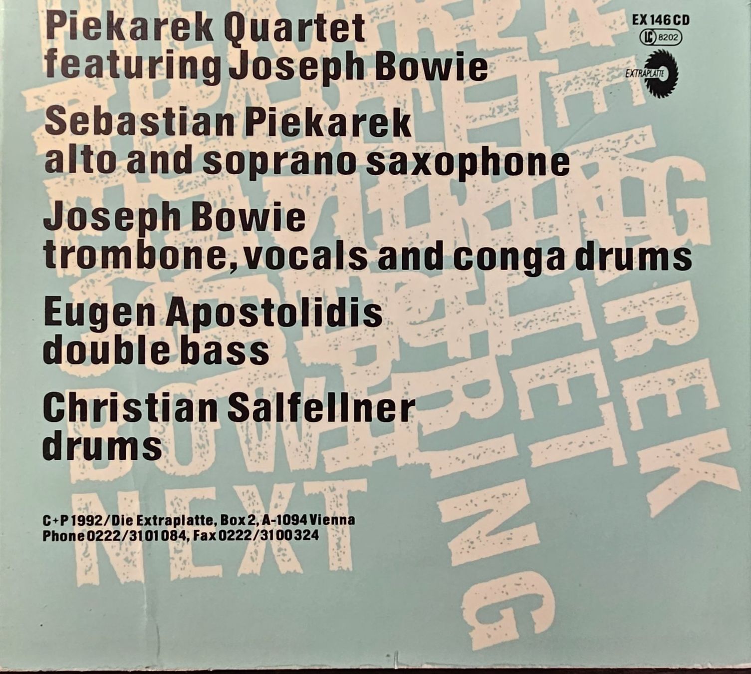 CDs: Piekarek Quartet, Joseph Bowie – Next – D'occasion à Wahlen b. Laufen par Cg10 1