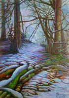 Im Wald - erster Schnee; Öl auf Leinwand 70x100cm