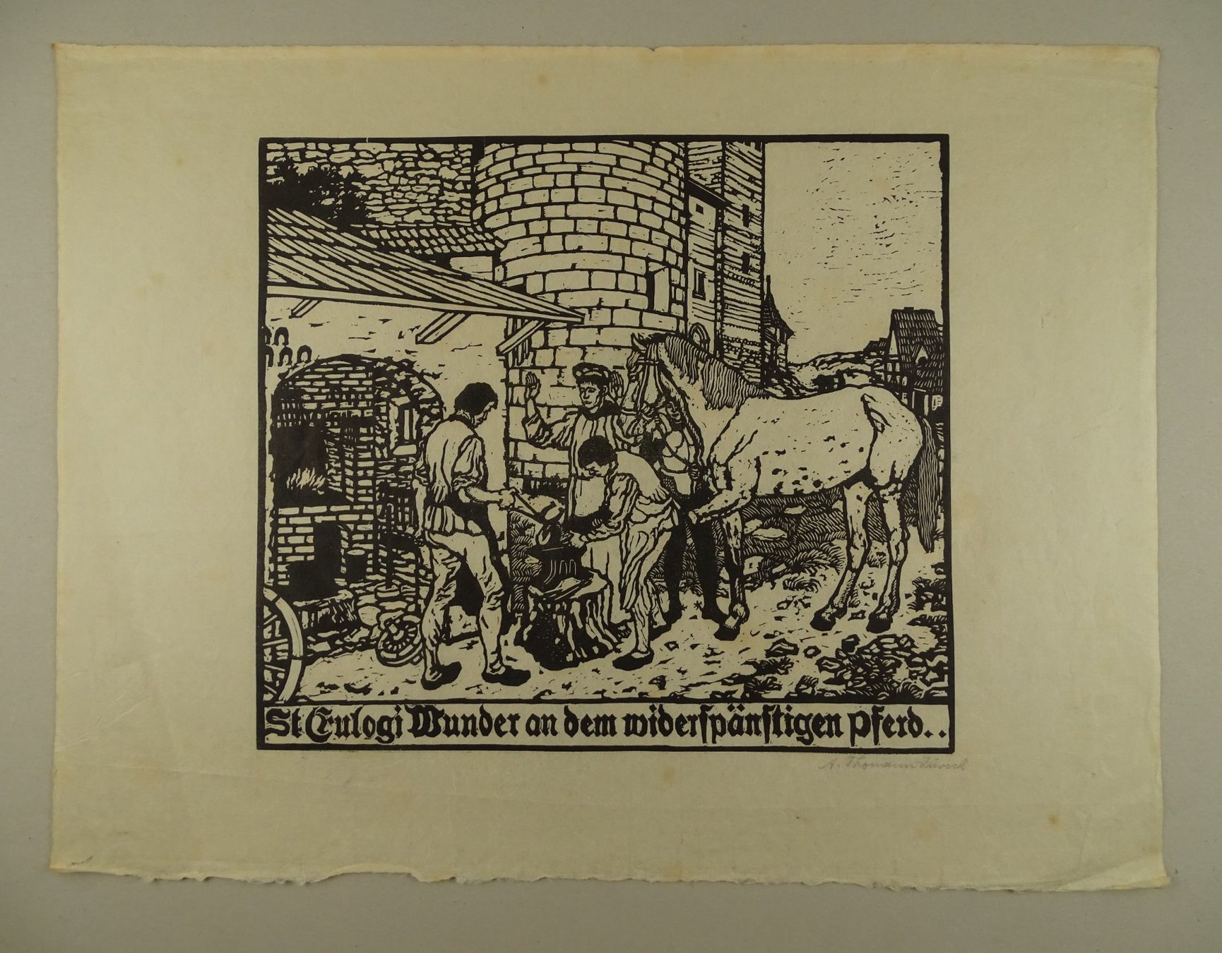 Xilografie: ST. EULOGIUS DER HUFSCHMID, ORIGINAL HOLZSCHNITT – Usato da Grüningen venduto da Kartensammler 1