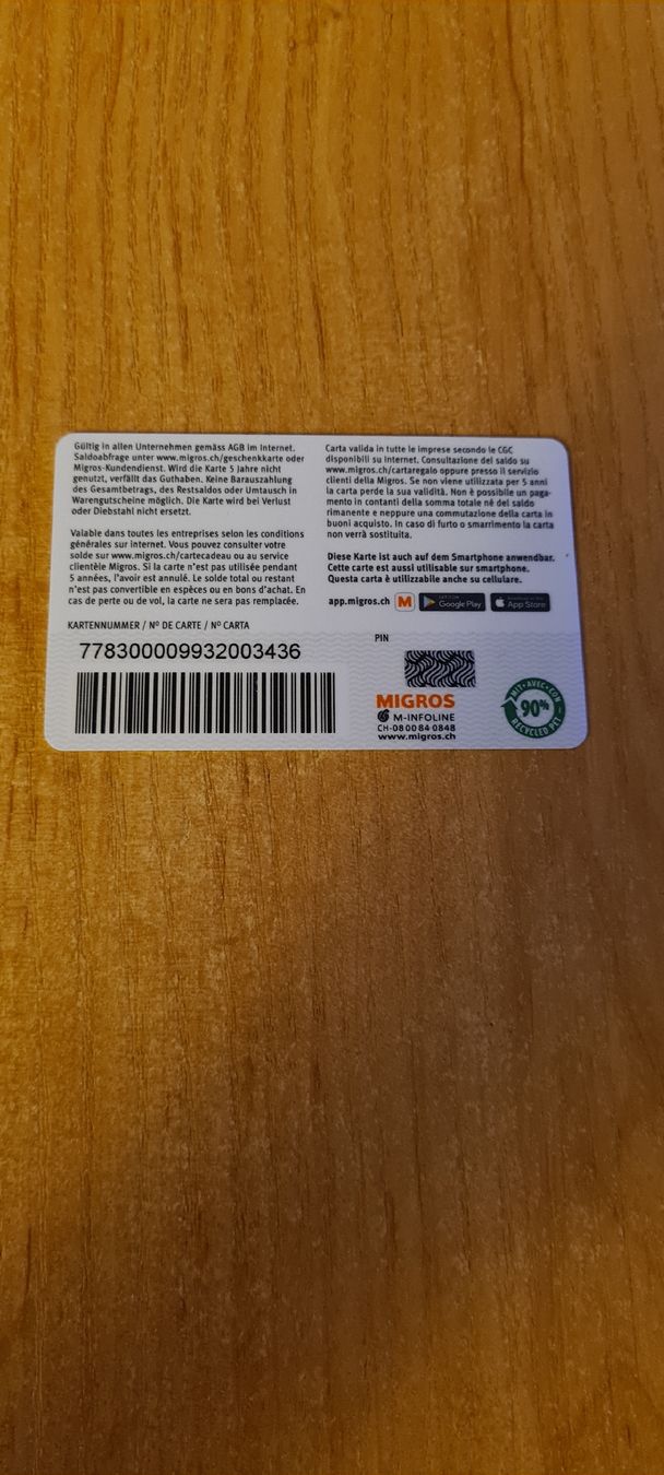 Cartoline: Migros Geschenkkarte  – Usato da Heiligkreuz (Mels) venduto da Wini65 1