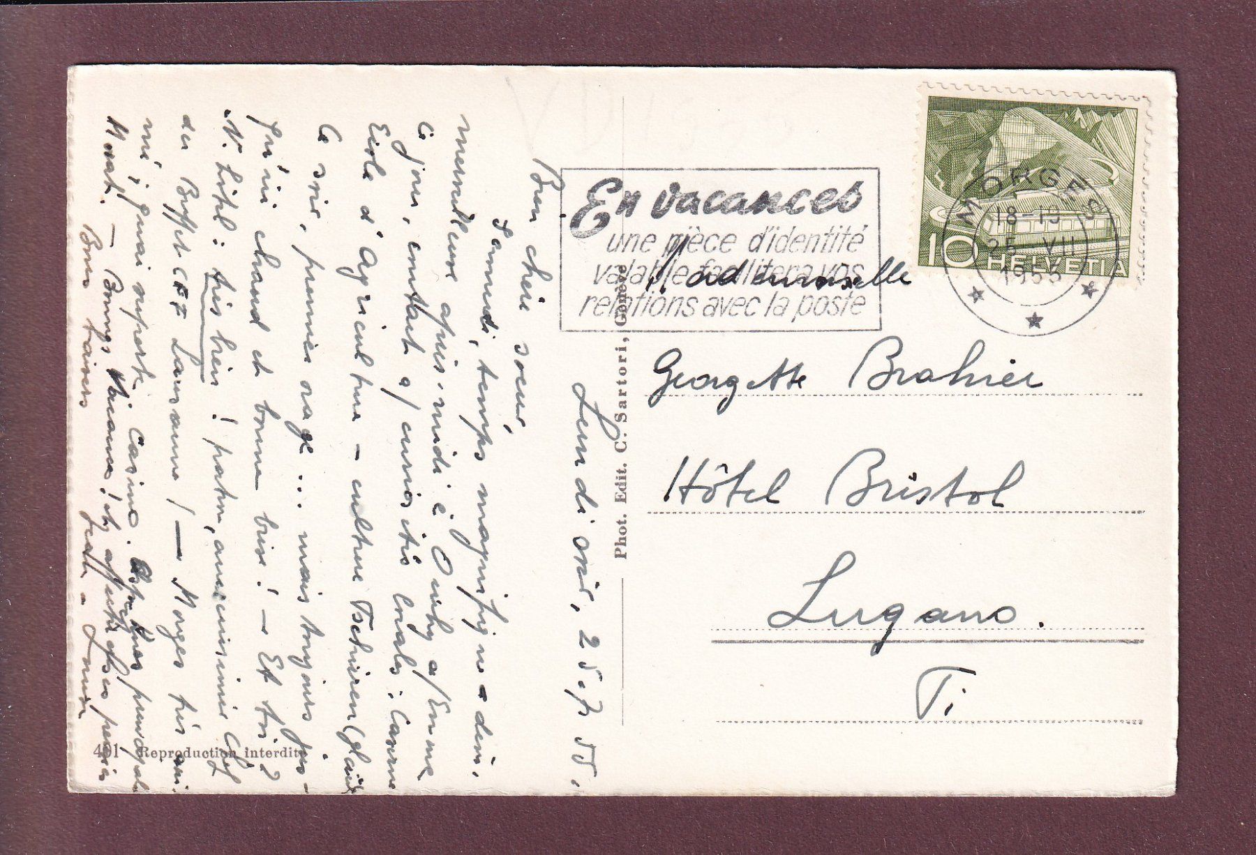 Cartoline postali: Souvenir de MORGES - 9 images - 1955 – Usato da Pully venduto da nicecards 1