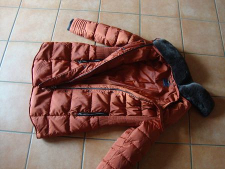 Damen Steppjacke Blue Flame orange Kunstfell Kragen Gr. 44