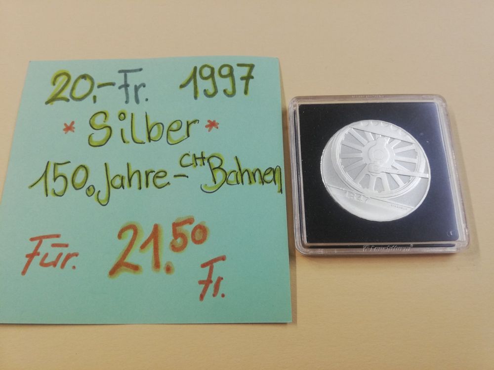 Schweizer Silber 20 Fr. Gedenkmünze 150 Jahre CH Bahnen1997 | Kaufen ...