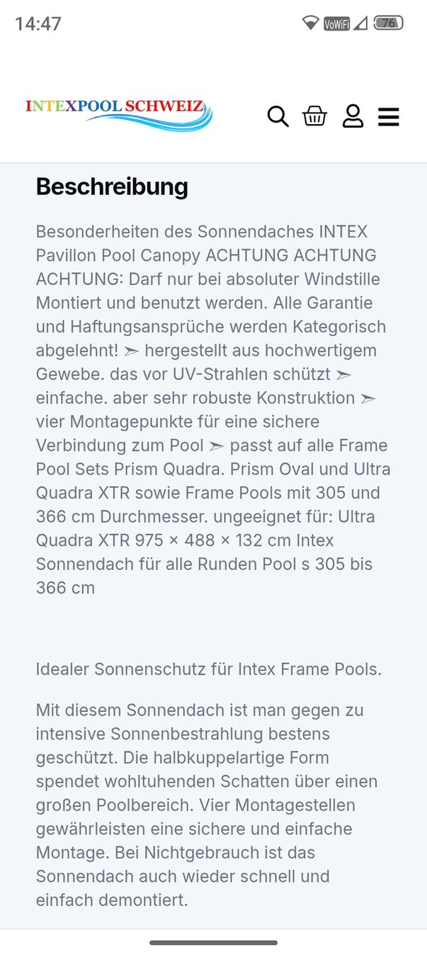 Ombrelloni: Pool sonnenschutz – Usato da Lommiswil venduto da gusti83 1