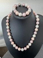 PREISSTURZ! Perlenkette + Armband Pastellrosa Aprikose Weiss