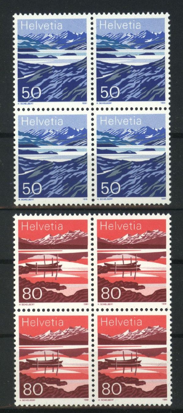 Alle Briefmarken: 1991 Sonderpostmarken V, Viererblöcke ** – Neu (gemäss Beschreibung) aus Willisau von Vollstempel