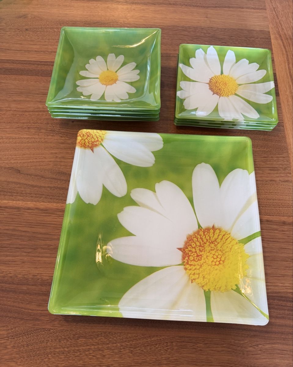 Set di piatti: Daisy Glass Square Plates Set - Spring Tableware – Usato da Erlenbach ZH venduto da topchick 1