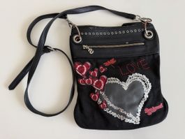 Sac bandoulière Desigual noir avec cœurs et paillettes