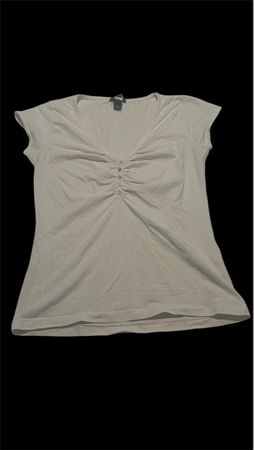 Vintage H&M Damen Shirt Kurzarm V-Ausschnitt Gr.M weiss