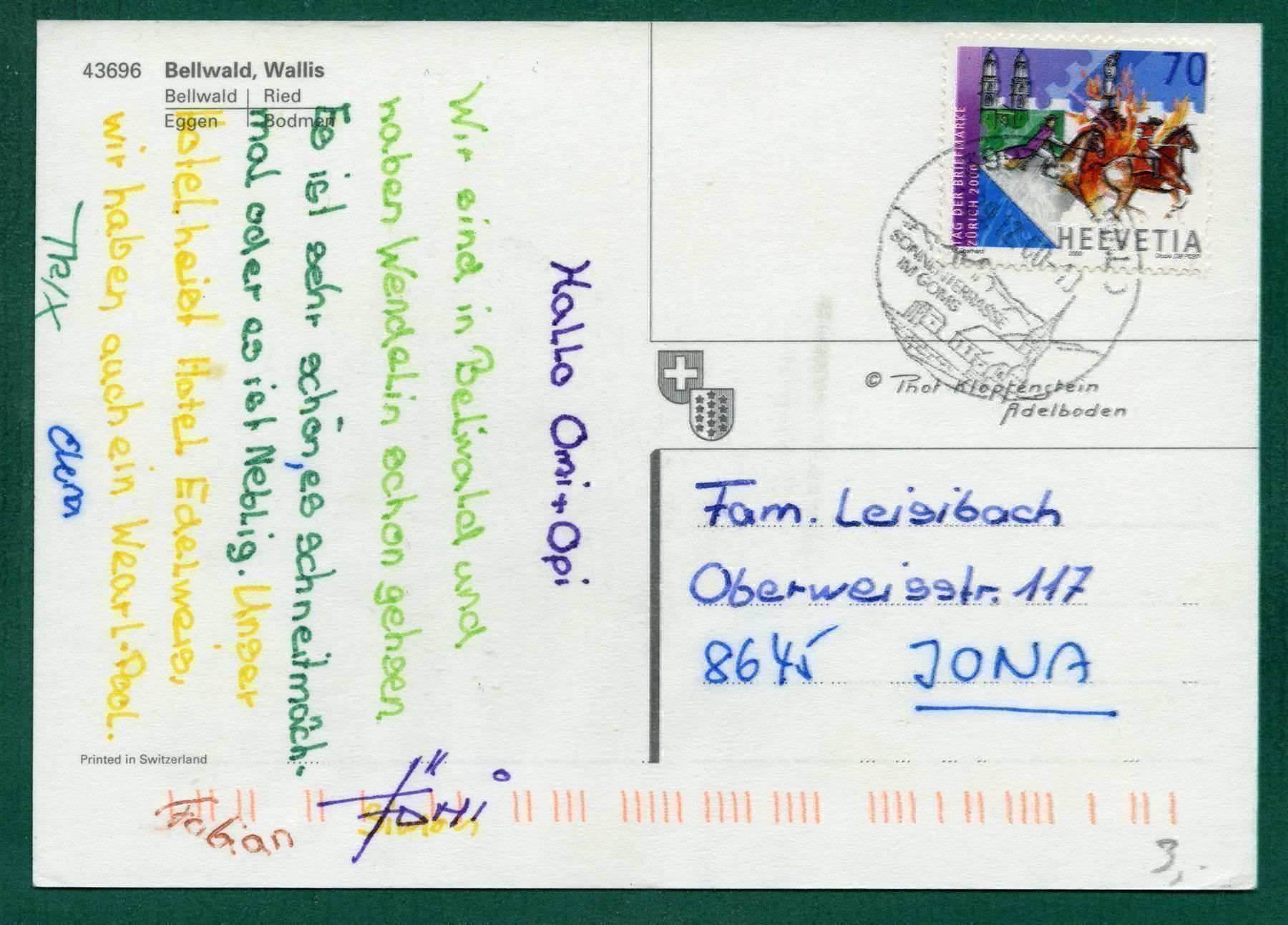Cartoline postali: Bellwald, 2000, 4 Ansichten, gelaufen, Grossformat – Usato da Sargans venduto da Hausi1951 1