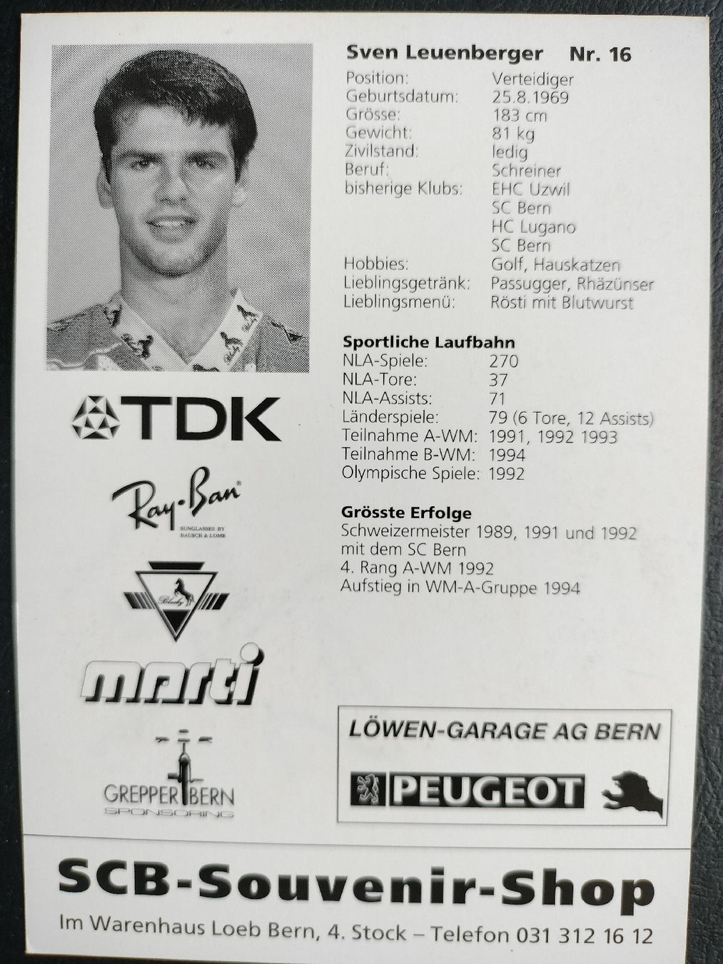 Autogramme: Autogrammkarte Schweizer Eishockey , Sven Leuenberger – Gebraucht aus Schwanden Sigrisw von cadieux71 1