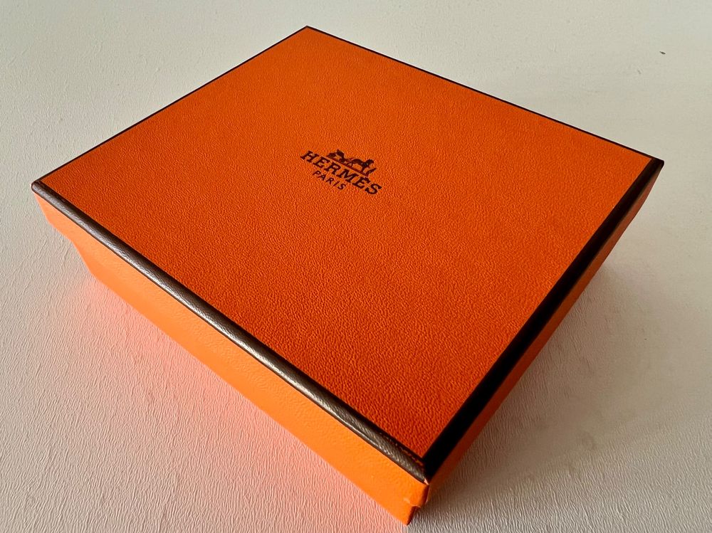 BOITE COFFRET VIDE Hermes 12X12Cm Epaisseur 14Cm + Ruban 156Cm + Papier