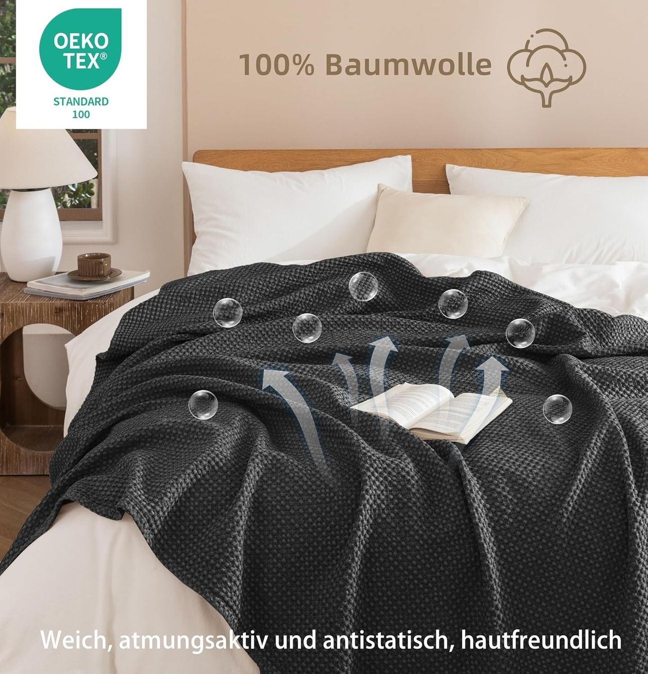 Coperte: Baumwoll Tagesdecke 150x200 Waffeloptik Grau – Nuovo e nell'imballaggio originale da Suhr venduto da SchnapperCH 3