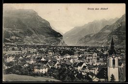 AK Altdorf, Ortsansicht mit Kirchturm und Tal
