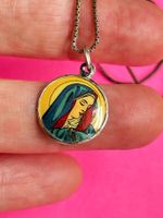 Silberkette mit Emaille Anhänger Madonna Vintage