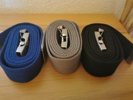 3 NEUE Stoff-Gürtel Blau, Grau, Schwarz, kürzbar