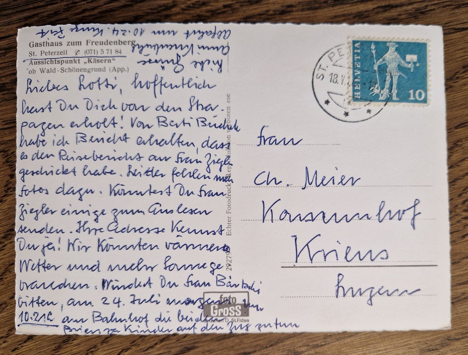Cartoline postali: Gasthaus zum Freudenberg, St. Peterzell – Usato da Ebikon venduto da Donar50 1