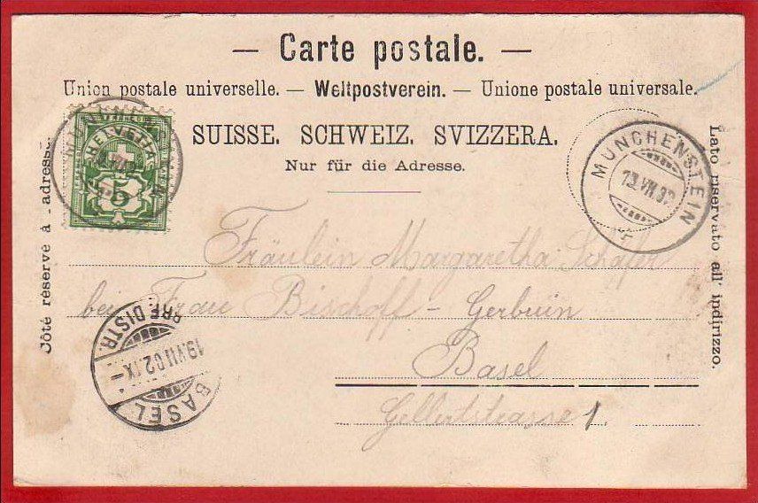 Cartoline postali: HOFMATT BEI MÜNCHENSTEIN 1902 – Usato da Grüningen venduto da Kartenlaube 1