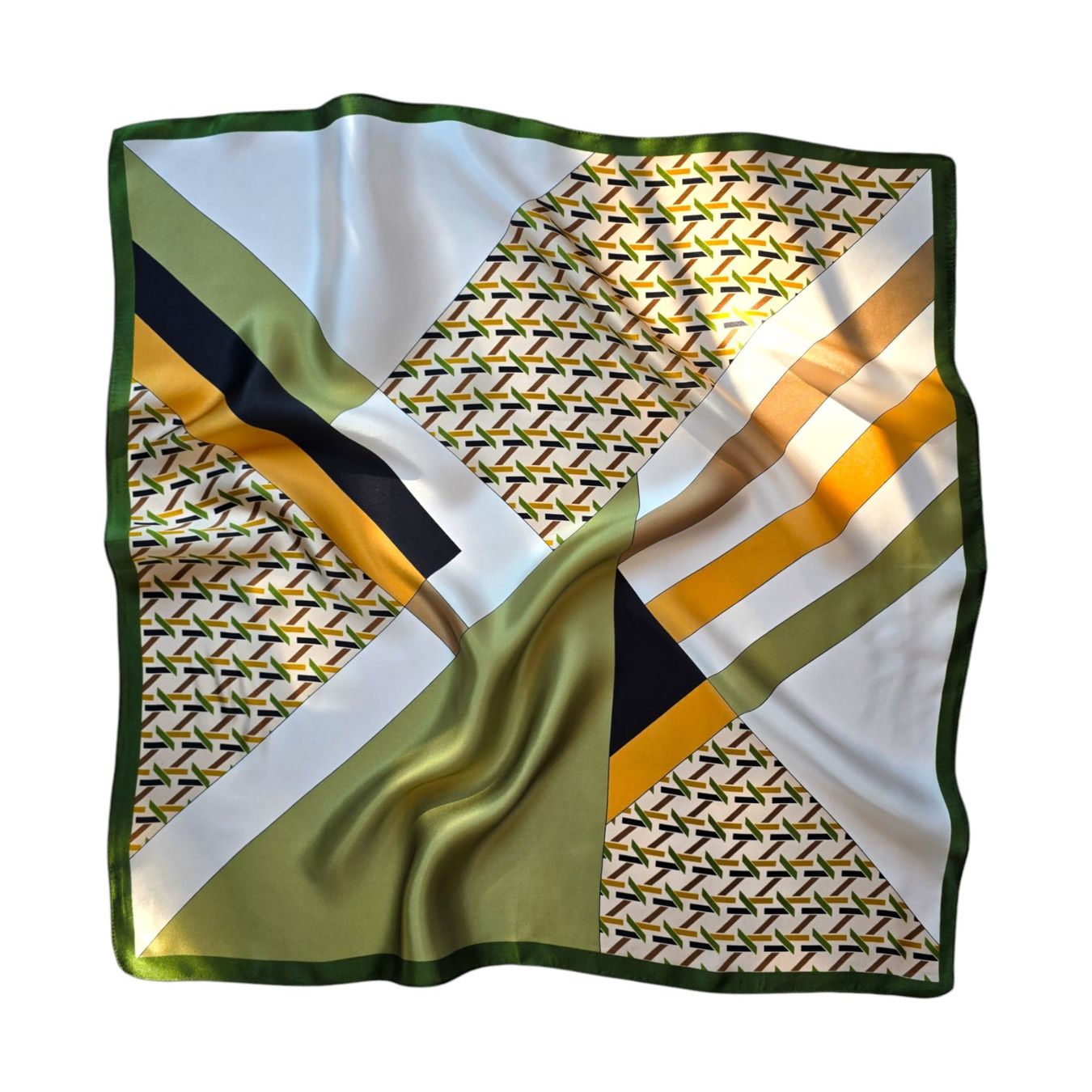 Foulard & Sciarpe: New 68cm Seidentuch, Geometric Pattern Green Silk Scarf – Nuovo e nell'imballaggio originale da Baar venduto da virginiablossoms 1
