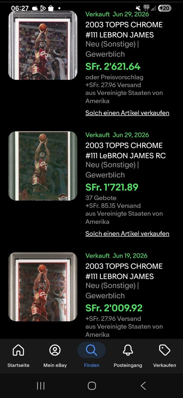 Topps Carte collezionabili: LeBRON James 2003 Rookie / Topps Chrome PSA 8 – Usato da Oberdorf BL venduto da BaldenEagle 4