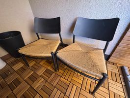 Designstühle schwarz/Natur Geflecht, 2 Stück