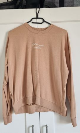 Bershka Damen Pullover beige mit Schriftzug, Grösse S