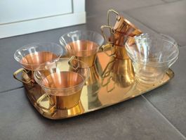 Tassenset mit Tablett Kupfer Glas gebraucht
