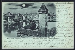 Mondschein-AK Luzern, Kapellbrücke und 