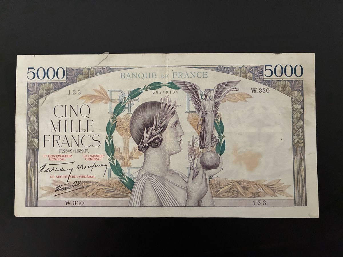 Banconote: 5000 Francs 1939 – Usato da Dällikon venduto da Woldbanknoten 1