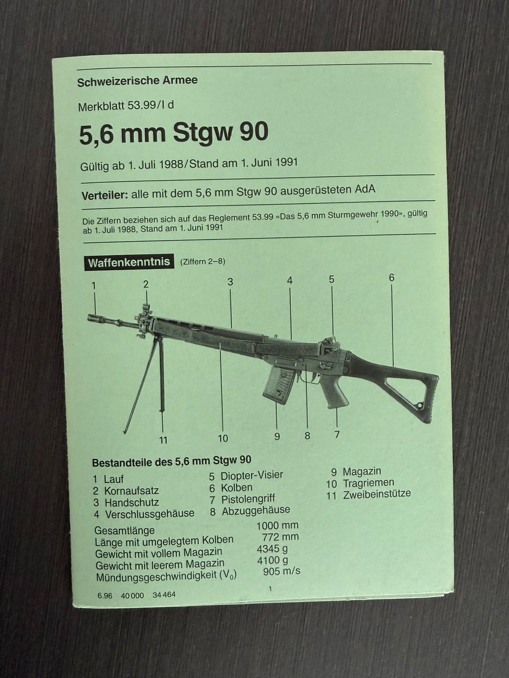 Schweizer Armee Dokumente: Merkblatt Stgw 90 - Schweizer Armee – Gebraucht aus Brütten von Hst1