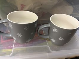 Lot de 3 mugs d'hiver gris avec motifs flocons de neige❄️