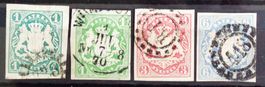 BAYERN 1867/68: Marken zu 1, 3 und 6 Kreuzer, O