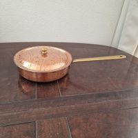 Kupferpfanne mit Deckel Messinggriff gebraucht Zustand