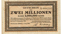 Oberhausen 2 Mil.Mark+Prägestempel 01.08.1923 SS++-VZ
