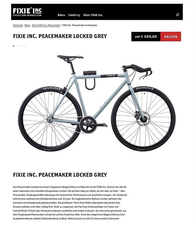 Biciclette: Fixie Inc. Peacemaker Locked Grey – Usato da Schwadernau venduto da Swisschoc1