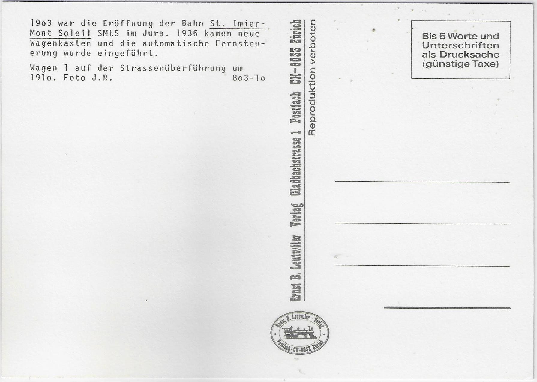 Cartoline postali: Bahn St. Imier-Mont Soleil SMtS – Usato da Ettingen venduto da Kartenplanet 1