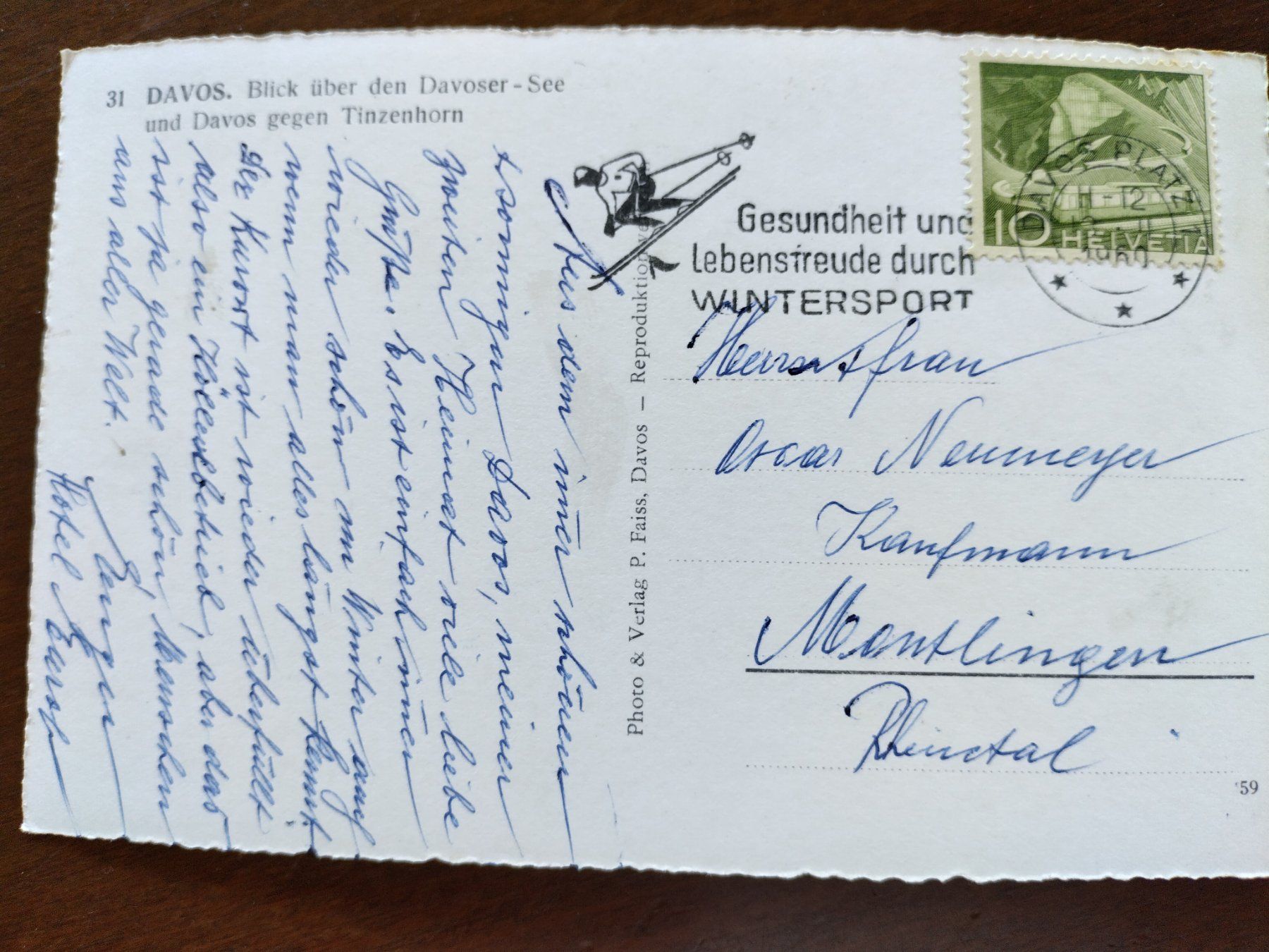 Cartoline postali: Ansichtskarte Davos Winter 1960, ab 1.00 Fr. – Usato da Wildhaus venduto da Hukwildhaus 2