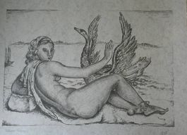 Lithographie "Leda mit dem Schwan" von Albert Locca