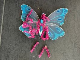 Deko-Schmetterling Türkis/Pink, neuwertig, Frühling!