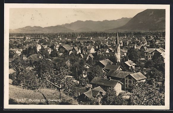 Cartoline postali: Buchs / Rhein, Totalansicht aus der Voge – Usato da Berlin venduto da bartko-reher