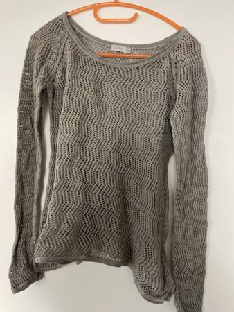 NILE Häkel-Pullover Gr. S/M – Boho Netzstrick taupe/beige