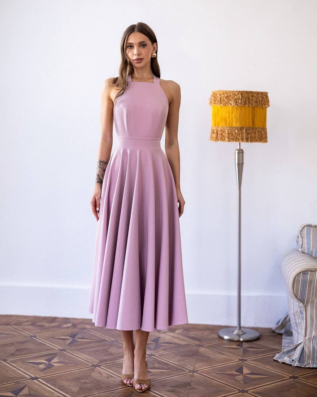 Vestiti: Rosa Elegant Midi Dress with Bow Size: M – Nuovo e nell'imballaggio originale da Zürich venduto da Ms.Me-Fashion 3