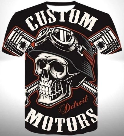🏍️Cooles Damen Custom Motors Detroit Biker Skull T-Shirt🖤