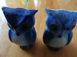 2 Blaue Deko Eulen Keramikfigur