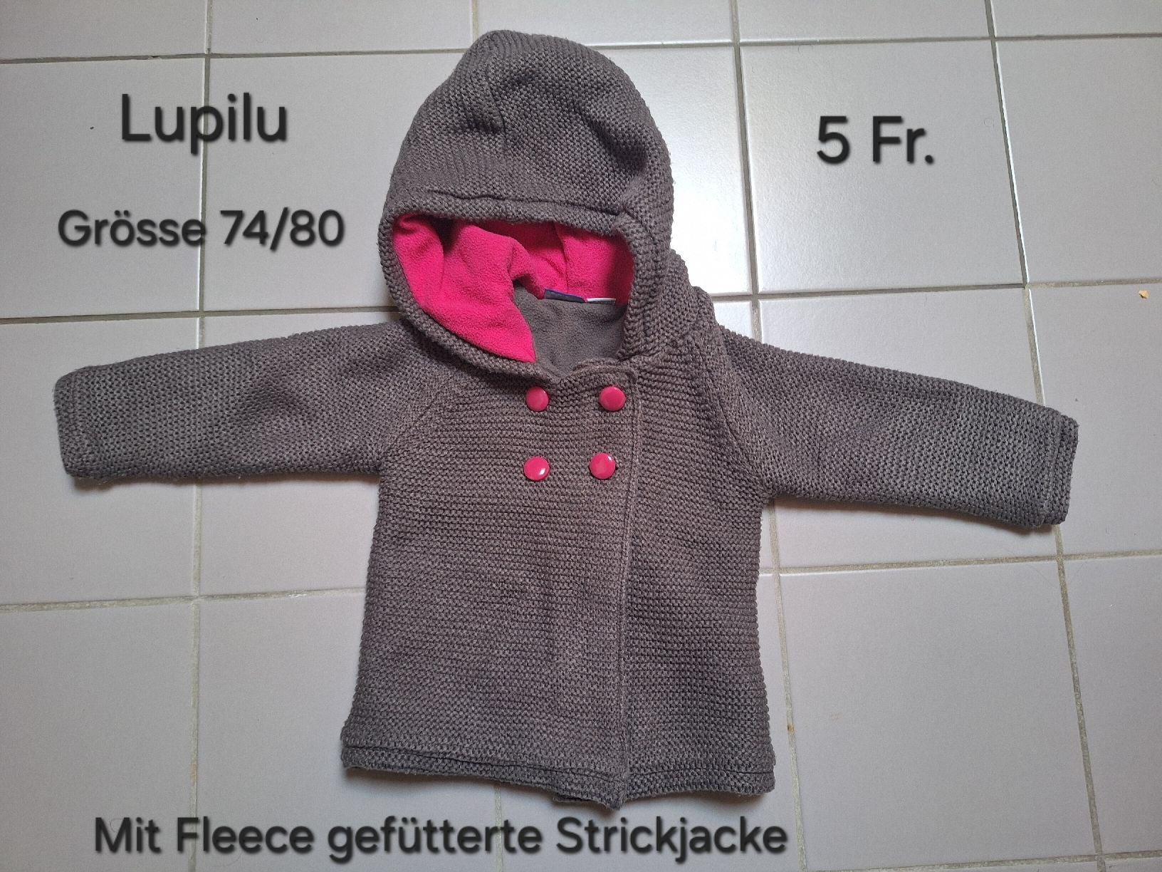 Lupilu Giacche & Cappotti: gefütterte Strickjacke 74/80 – Usato da Sissach venduto da Nothing123