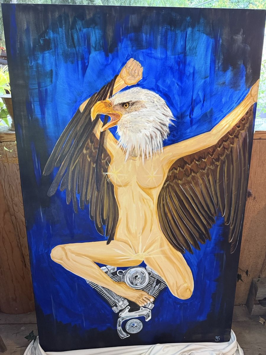 Foto & Immagini: Gemälde Adler mit Motorradteilen abstrakt Acryl – Usato da Sils im Domleschg venduto da sablonier1985