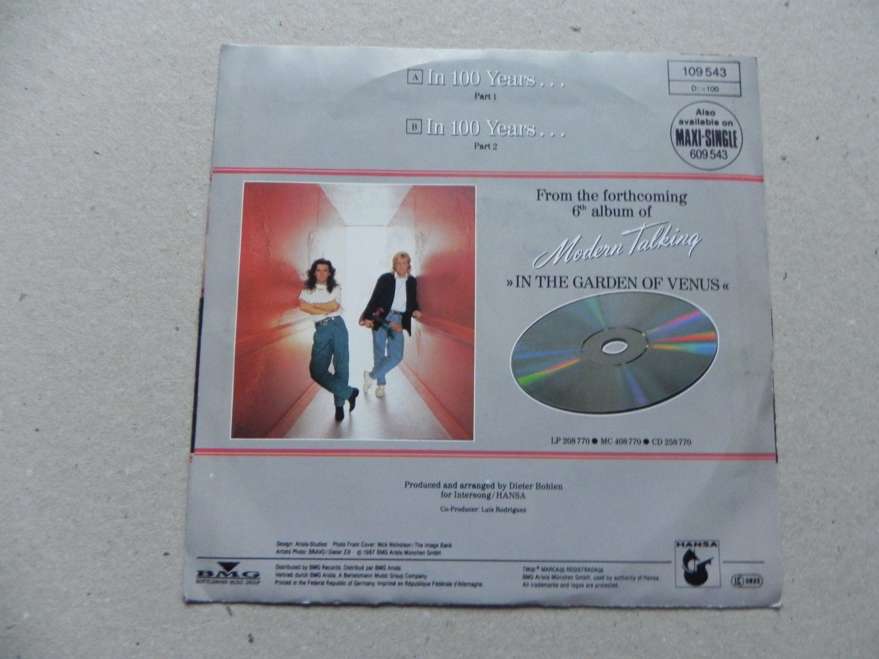 Dischi in vinile: Single 7 " DE Pop Duo Modern Talking 1987 in 100 Years .. – Usato da Siebnen venduto da krimsie 1