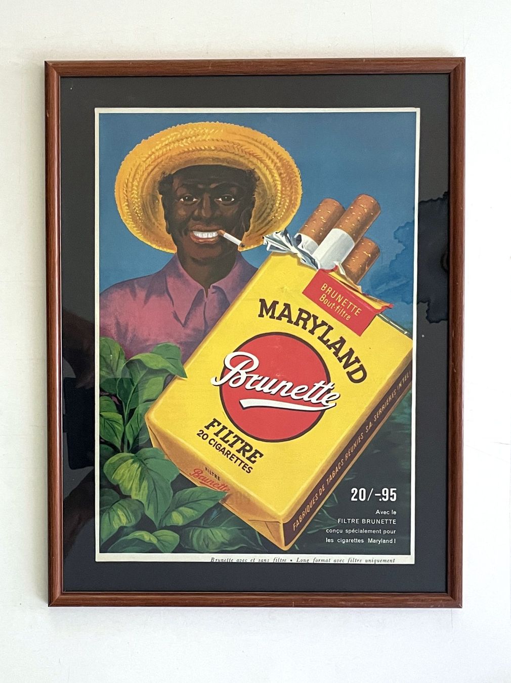 Grafica & Litografie: Brunette cigarettes - Gerahmte Werbung / Publicité 1955 – Usato da Savagnier venduto da Ne2065
