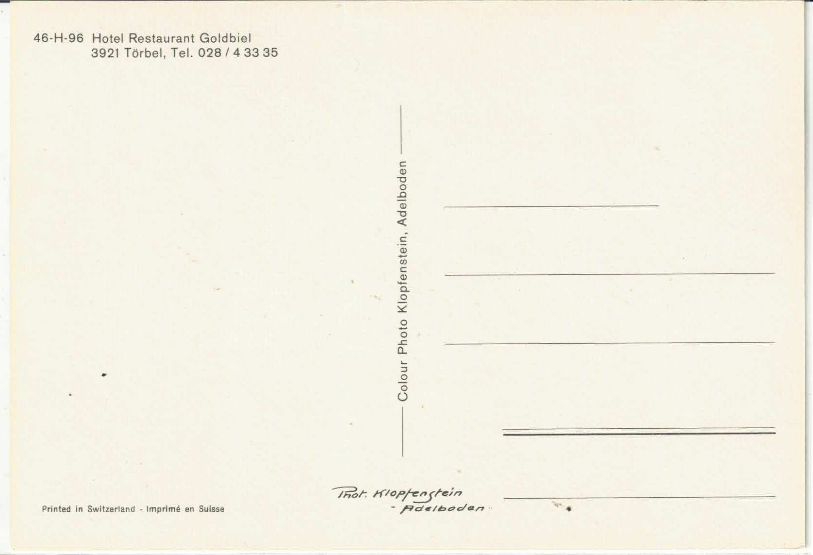 Cartoline postali: Hotel Restaurant Goldbiel - Törbel – Usato da Ettingen venduto da Kartenplanet 1