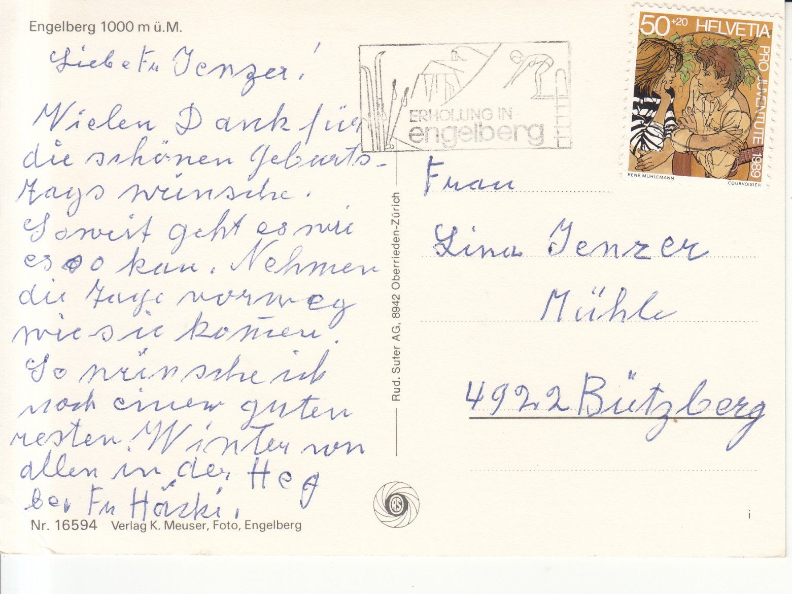 Cartoline postali: Engelberg 1990 – Usato da Bürglen TG venduto da StampGraf 1